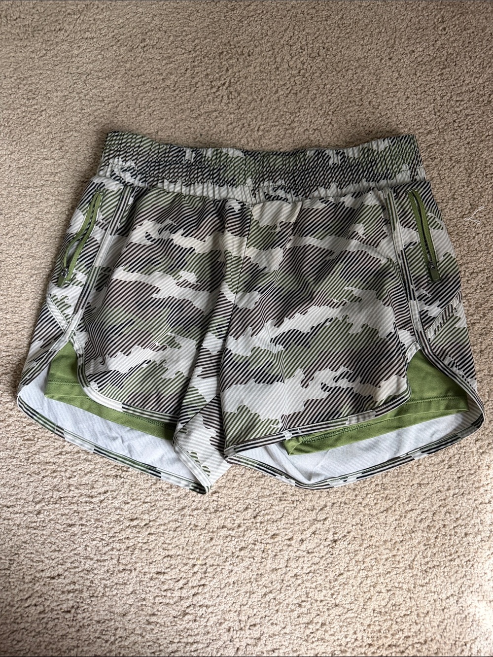 Avia Green Camo Athletic Shorts with Zip Pockets
